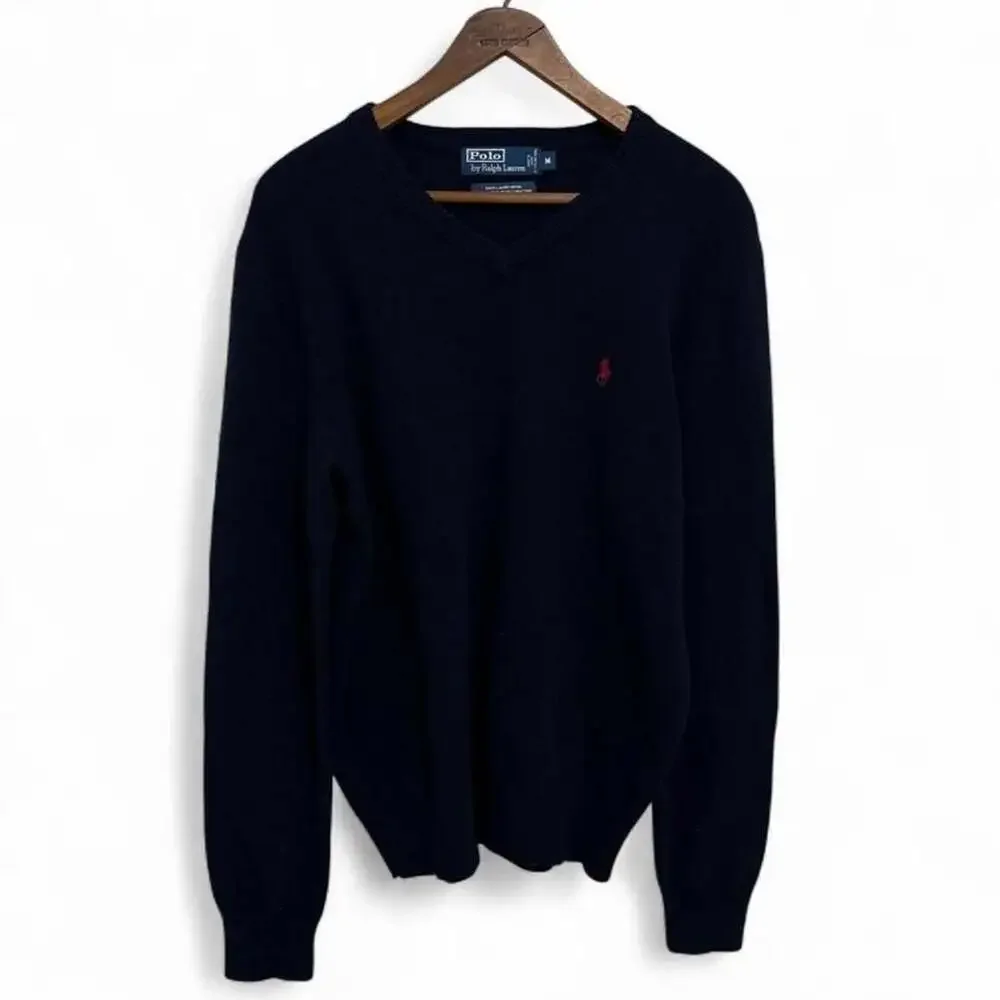 Polo by Ralph Lauren Lambswool V-Neck Sweater Navy Medium